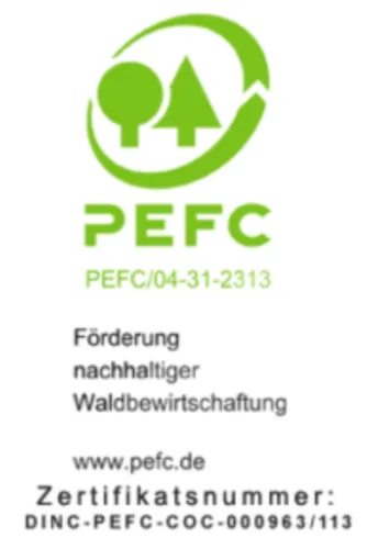 PEFC-Zertifikat, gültig bis 10.07.2029